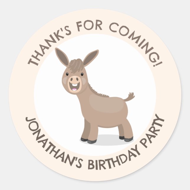 Pegatina Redonda Personalizado personalizado de burro lindo (Anverso)