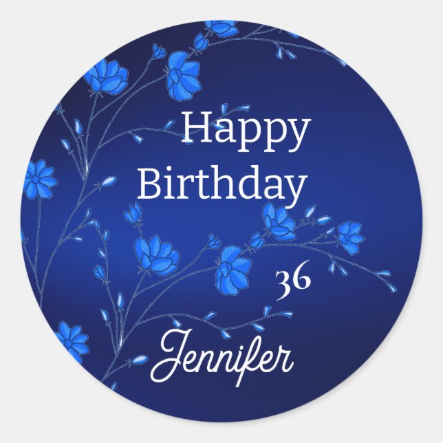 Pegatina Redonda Personalizado  personalizado Fiesta de flores azul (Anverso)