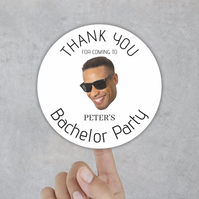 Pegatina Redonda Personalizado Photo Bachelor Party Gracias (Custom Photo Bachelor Party Thank You Classic Round Sticker
)