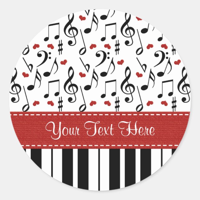 Pegatina Redonda Personalizado Piano Music Notes Pegatinas (Anverso)