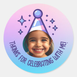 Pegatina Redonda Personalizado Pic Cumpleaños Gracias Fiesta Pastel