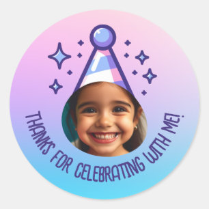 Pegatina Redonda Personalizado Pic Cumpleaños Gracias Fiesta Pastel