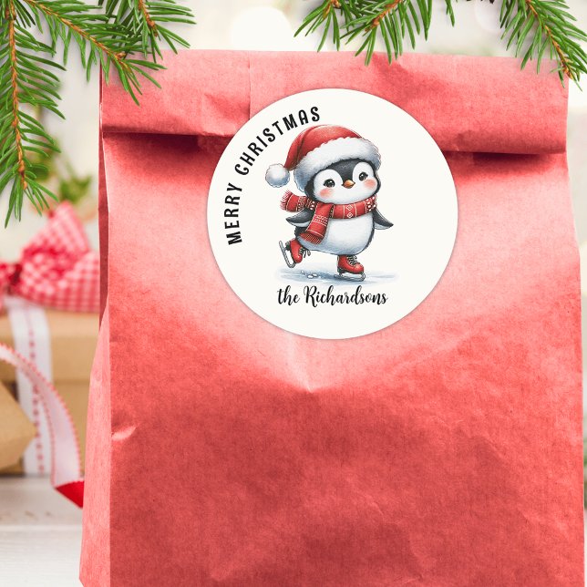 Pegatina Redonda Personalizado Pingüino de Patinaje Infantil Feliz  (Subido por el creador)