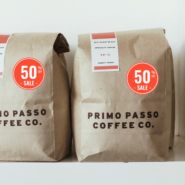 Pegatina Redonda Personalizado Porcentaje de ventas de descuento de (Classic Orange 50% SALE Product Classic Round Sticker)