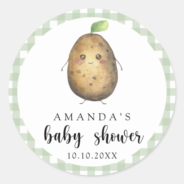 Pegatina Redonda Personalizado Potato Baby Shower (Anverso)