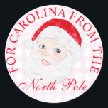 Pegatina Redonda Personalizado Preppy Vintage Santa Christmas prese<br><div class="desc">Nombre personalizado Vintage preppy Santa Navidad presenta Pegatina redondo clásico</div>