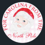 Pegatina Redonda Personalizado Preppy Vintage Santa Christmas prese<br><div class="desc">Nombre personalizado Vintage preppy Santa Navidad presenta Pegatina redondo clásico</div>
