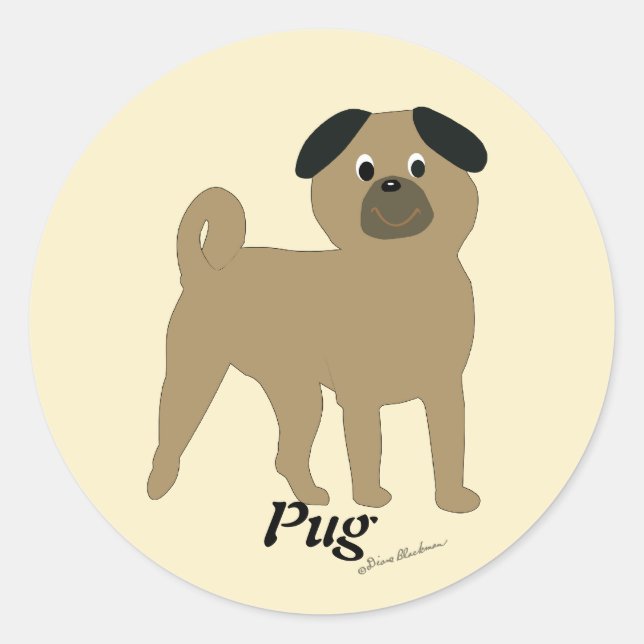 Pegatina Redonda Personalizado Pug (Anverso)