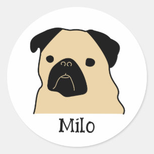 Pegatina Redonda Personalizado Pug Face