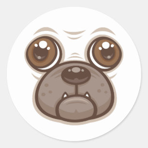 Pegatina Redonda Personalizado Pug Mug Puppy Dog Face