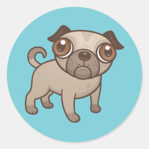 Pegatina Redonda Personalizado Pug Puppy
