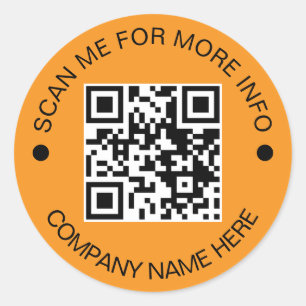 Pegatina Redonda Personalizado QR Code NARANJA redondo a prueba de