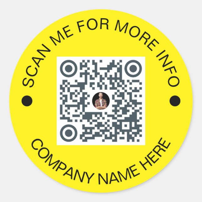Pegatina Redonda Personalizado QR Code Round Yellow Waterproof (Anverso)
