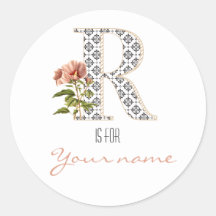 Personalizado R Nombre Flor Floral Letra retro R V
