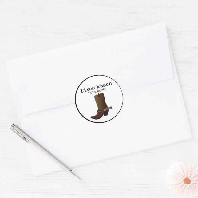 Pegatina Redonda Personalizado Ranch City State Cowboy Boot (Sobre)