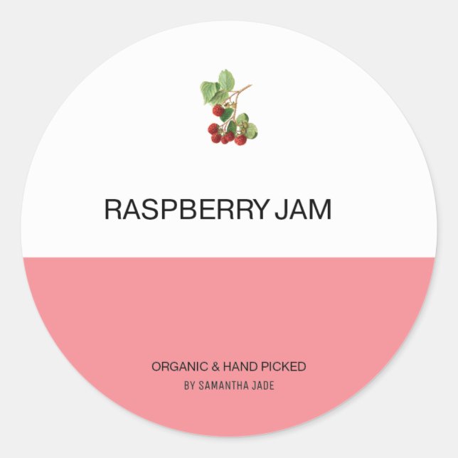 Pegatina Redonda Personalizado Raspberry Jam & Preserve Jar Labs (Anverso)