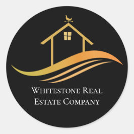 Pegatina Redonda Personalizado Real Estate Company Moda Black Gold