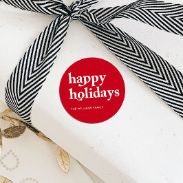 Pegatina Redonda Personalizado Red Happy Holidays Navidades