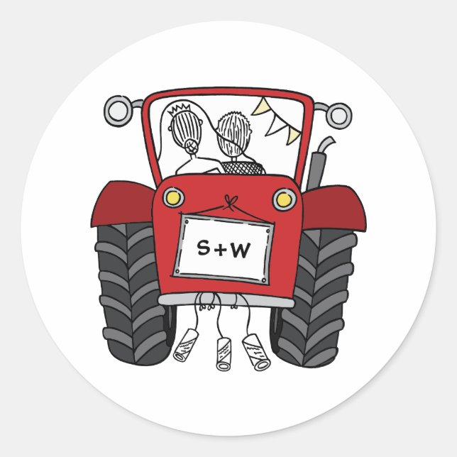 Pegatina Redonda Personalizado Red Tractor Country Barn Rustic Boda (Anverso)