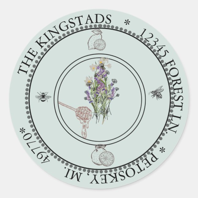 Pegatina Redonda personalizado redondo de citrus abeja en la etique (Anverso)