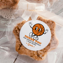 Pegatina Redonda Personalizado Retro Basketball Partido de Cumpleañ