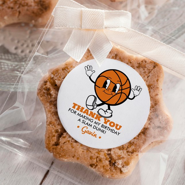 Pegatina Redonda Personalizado Retro Basketball Partido de Cumpleañ (Subido por el creador)