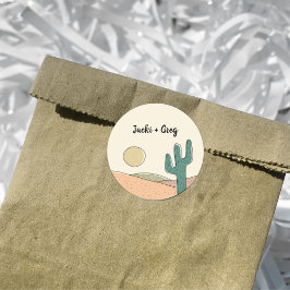 Pegatina Redonda Personalizado Retro Boho Desert Cactus Boda