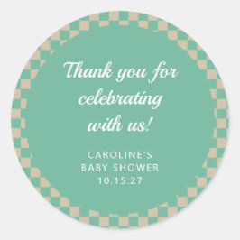 Pegatina Redonda Personalizado Retro Checkerboard Mint Shower Graci