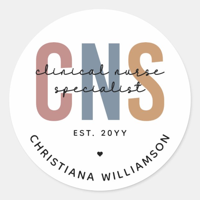 Pegatina Redonda Personalizado Retro Especialista en Enfermería Clí (Anverso)