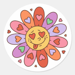 Pegatina Redonda personalizado retro groovy amante hippie daisy flo