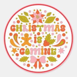 Pegatina Redonda Personalizado retro "los Navidades vienen", una di
