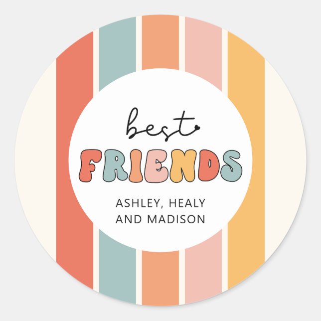 Pegatina Redonda Personalizado Retro Mejor Amigos BFFs Cute Besties (Anverso)