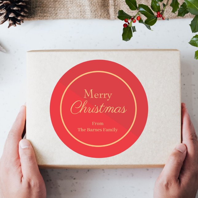 Pegatina Redonda Personalizado Rojo Y Oro Feliz Navidad (Subido por el creador)