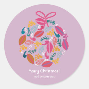 Pegatina Redonda personalizado rosa lindo de Navidad para chicas 