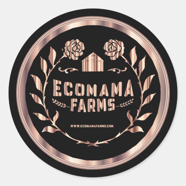 Pegatina Redonda Personalizado - Rosa metálico oro y negro -2 (Anverso)