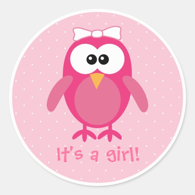 Pegatina Redonda Personalizado Rosa Owl Es Un Recién nacido Chica (Anverso)