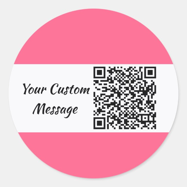 Pegatina Redonda Personalizado rosado QR Code trendy (Anverso)