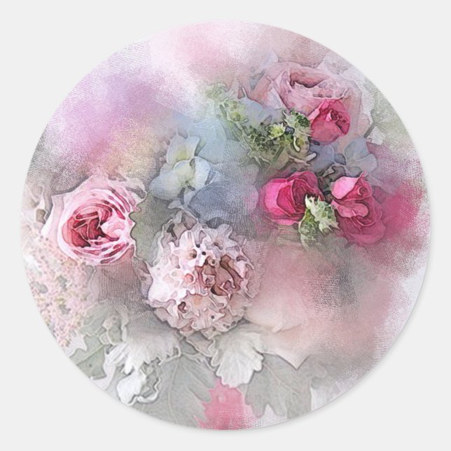 Pegatina Redonda Personalizado Roses Rojos Roses Rojos Watercolorid (Anverso)