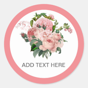Pegatina Redonda Personalizado Rubor Pink Floral Bouquet