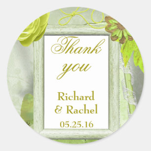 Pegatina Redonda Personalizado Rústico Boda Gracias Verde