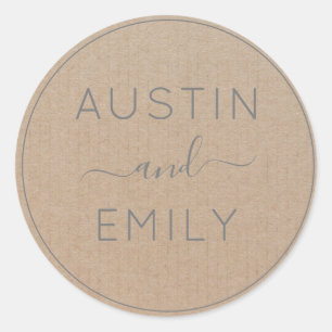 Pegatina Redonda Personalizado Rústico Moderno Boho Boda Kraft Cla