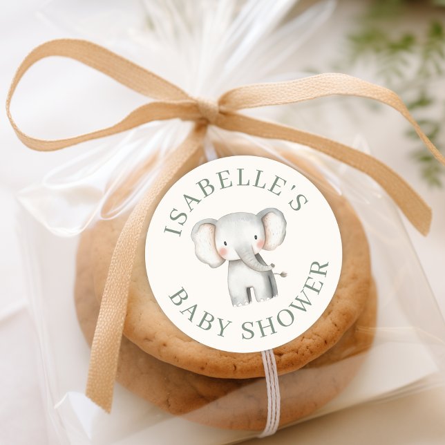 Pegatina Redonda Personalizado Safari Jungle Elephant Baby Shower (Subido por el creador)