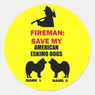 Pegatina Redonda Personalizado Salven mis perros esquimales estadou