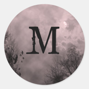 Pegatina Redonda Personalizado Sangre inicial Rojo Haunted Sky Pega