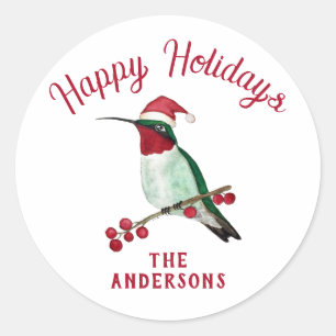 Pegatina Redonda Personalizado Santa Hummingbird