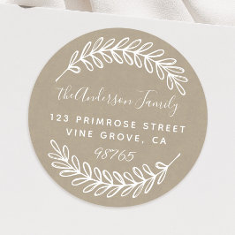 Pegatina Redonda Personalizado Script Foliage deja la dirección Wre