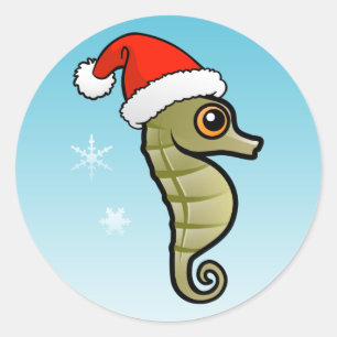 Pegatina Redonda Personalizado Seahorse Santa