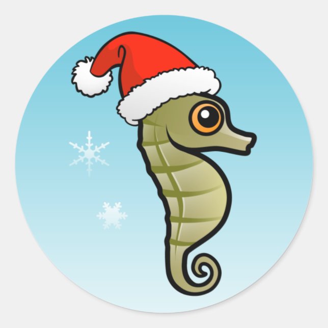 Pegatina Redonda Personalizado Seahorse Santa (Anverso)