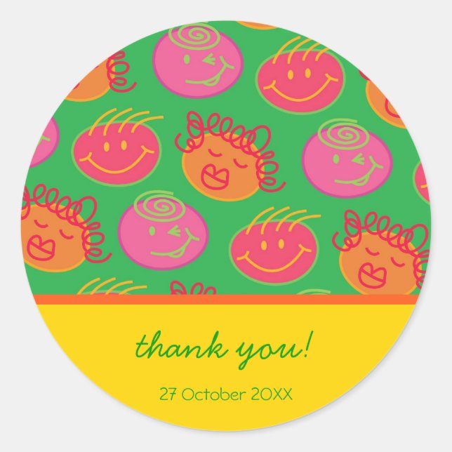 Pegatina Redonda Personalizado Silly Bubblegum Cabeza Regalo / Pega (Anverso)