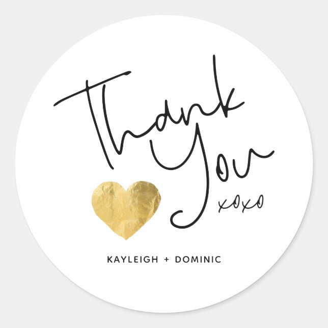Pegatina Redonda Personalizado simple Gracias a Gold Heart Script (Anverso)
